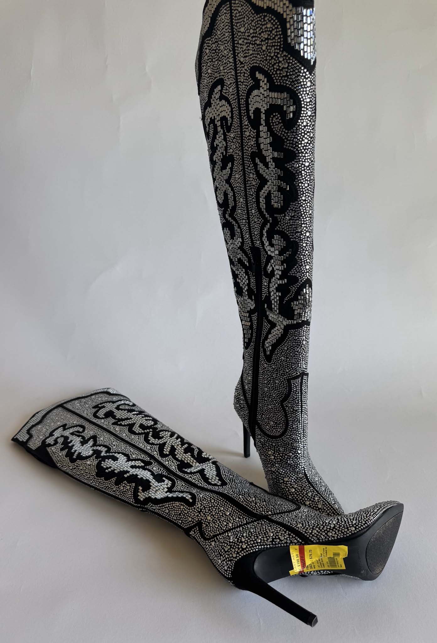 I.N.C. International Concepts Womens Iresa Cowboy Boots Pewter Bling 5M (store-stock - LIKE NEW)